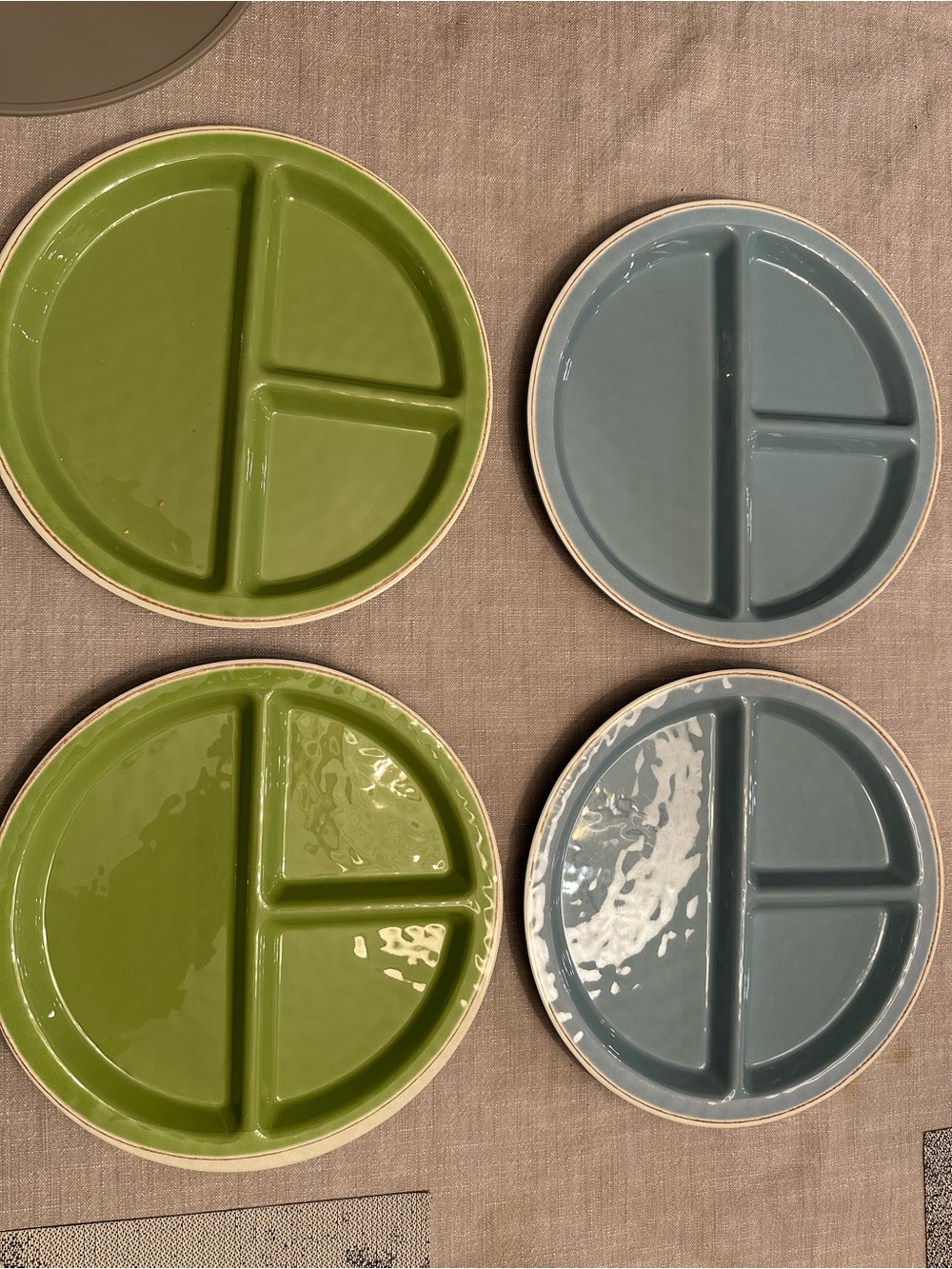 Pottery Barn Kids Divided Ceramic Plates in Green & Blue and bowls, plates, cups
